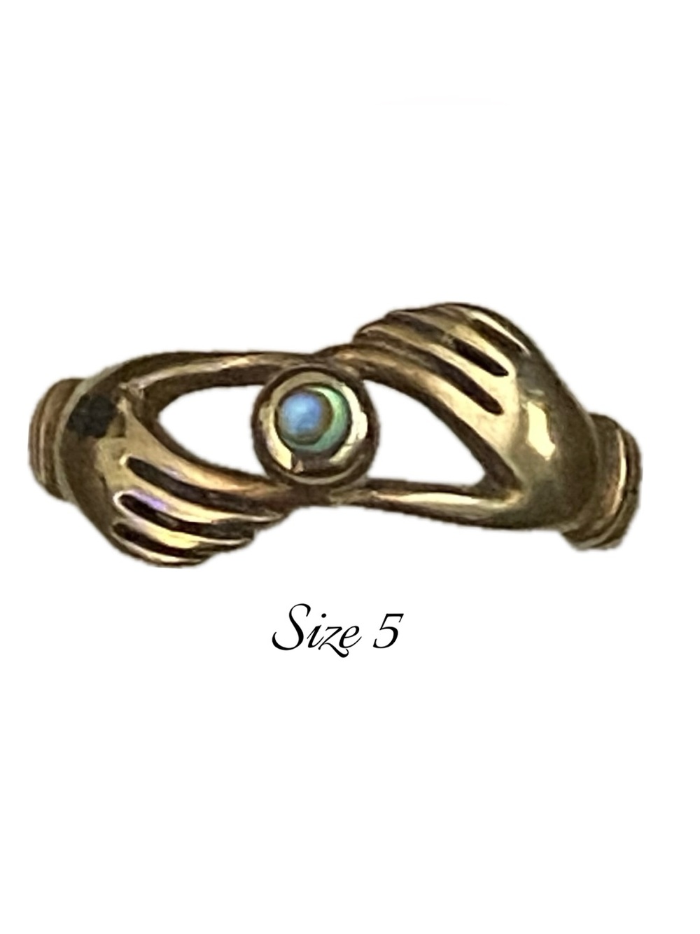 VTG Fede Gimmel Clasped Hands Ring Copper Gold Tone Opal Cabochon Statement - Picture 9 of 14